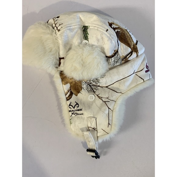 Realtree Accessories - Realtree Snow Camo Trapper Hat White Faux Fur Aviator Bomber Ski Snowboard